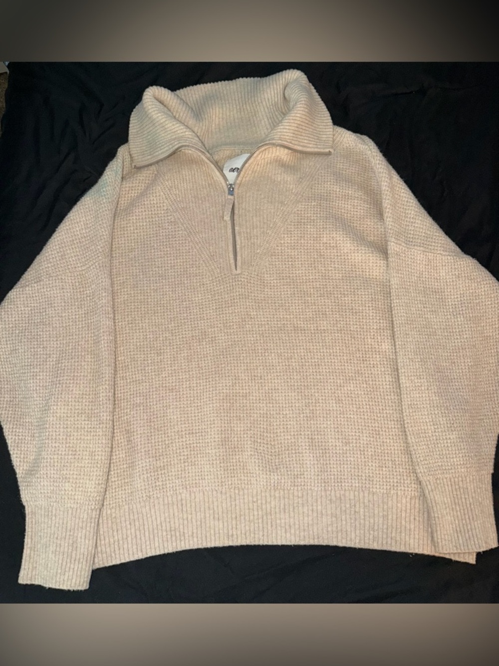 aerie Cream Half-Zip Knit Pullover